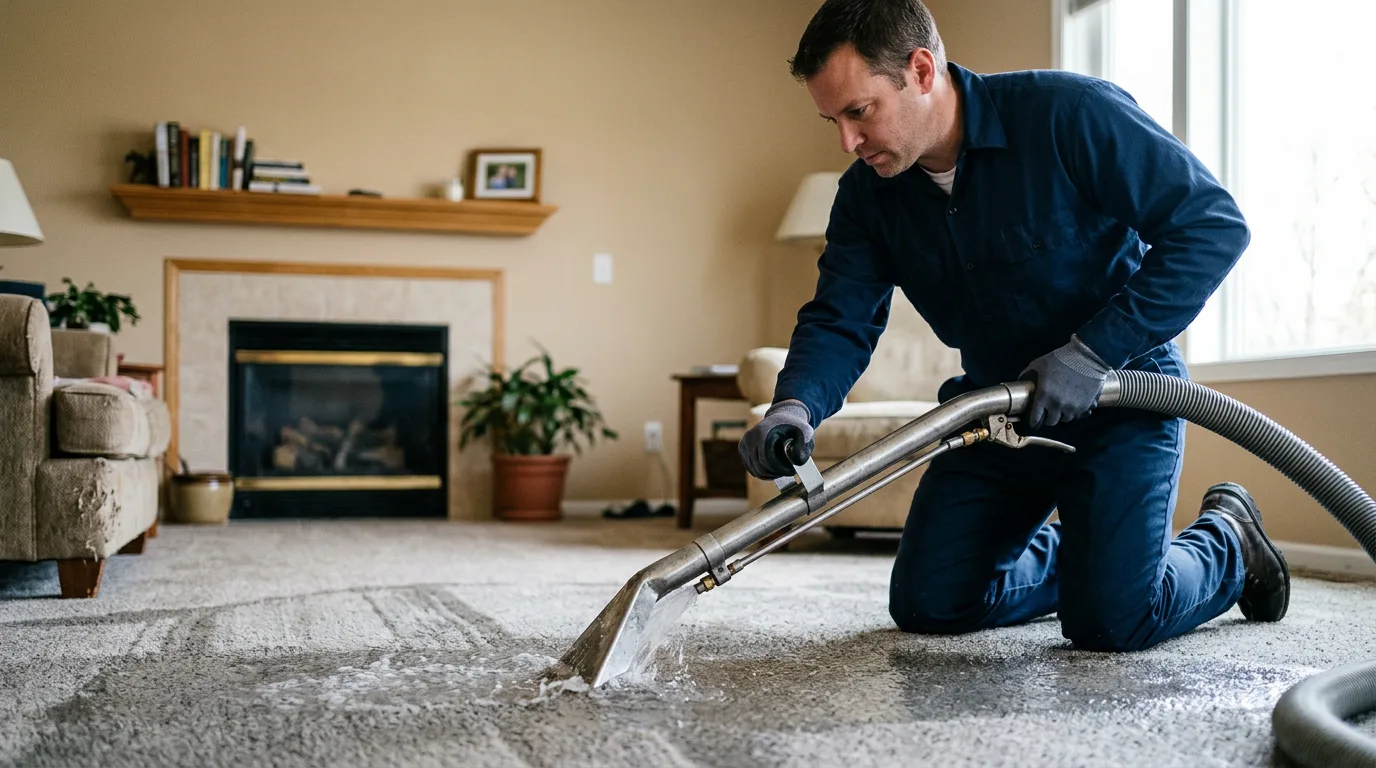 Water damage restoration technician working near Lake, WV